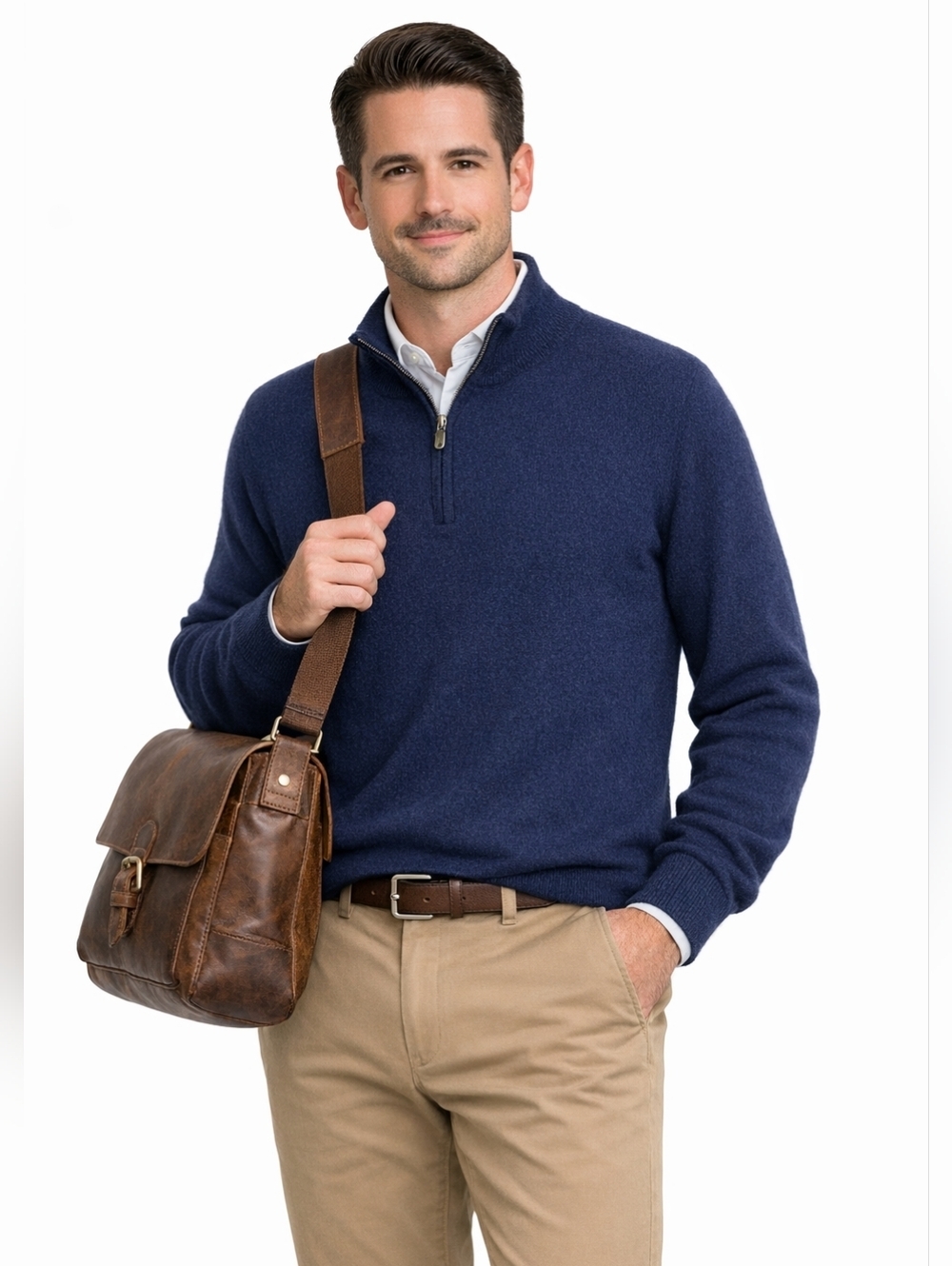 Saks Fifth Avenue Men’s Cashmere Quarter Zip Sweater - Dark Blue Men's Medium